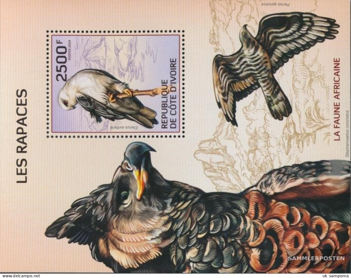 The Ivory Coast Block199a (complete Issue) Unmounted Mint / Never Hinged 2014 Birds Of Prey - Côte D'Ivoire (1960-...)