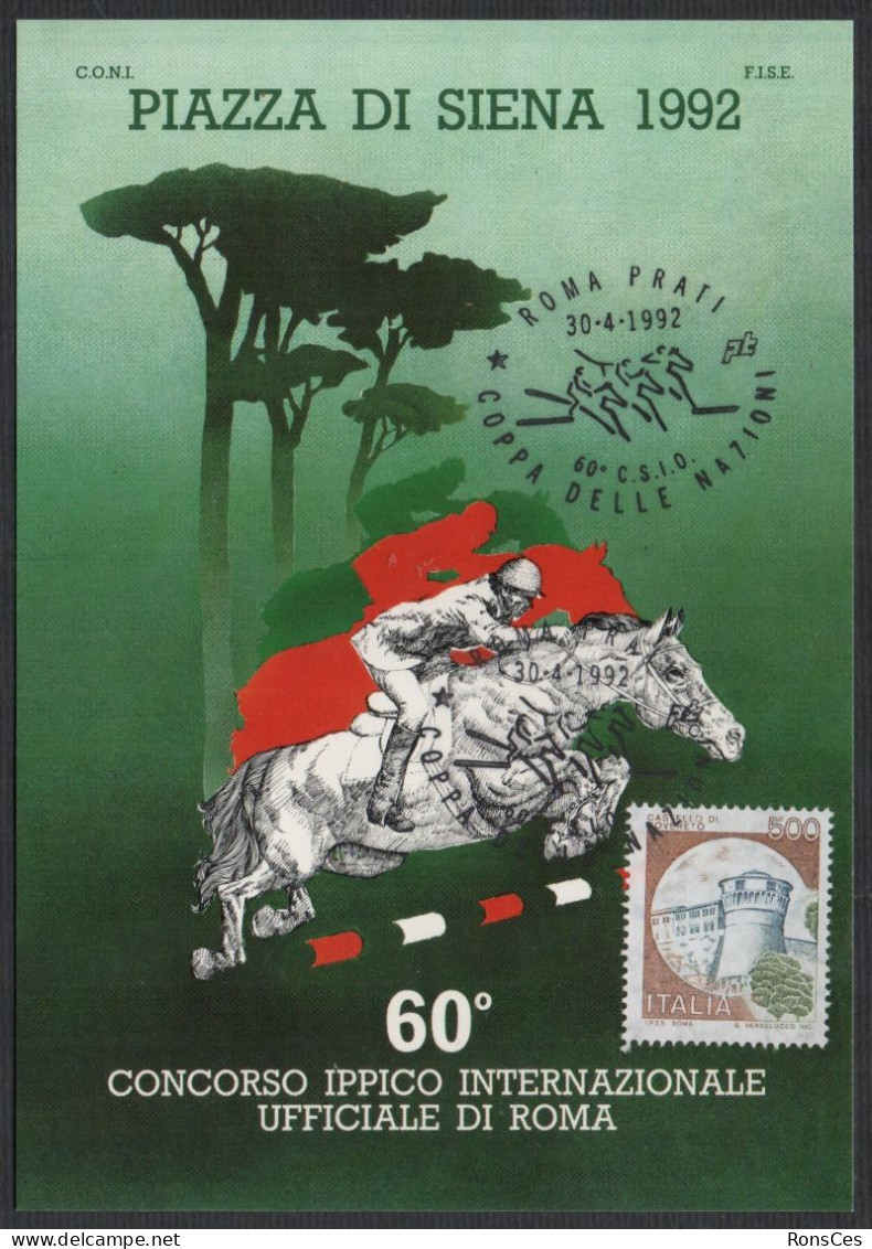 HORSE RACING - ITALIA ROMA 1992 - PIAZZA DI SIENA - 60° C.S.I.O. - COPPA DELLE NAZIONI - CARTOLINA UFFICIALE - A - Hípica