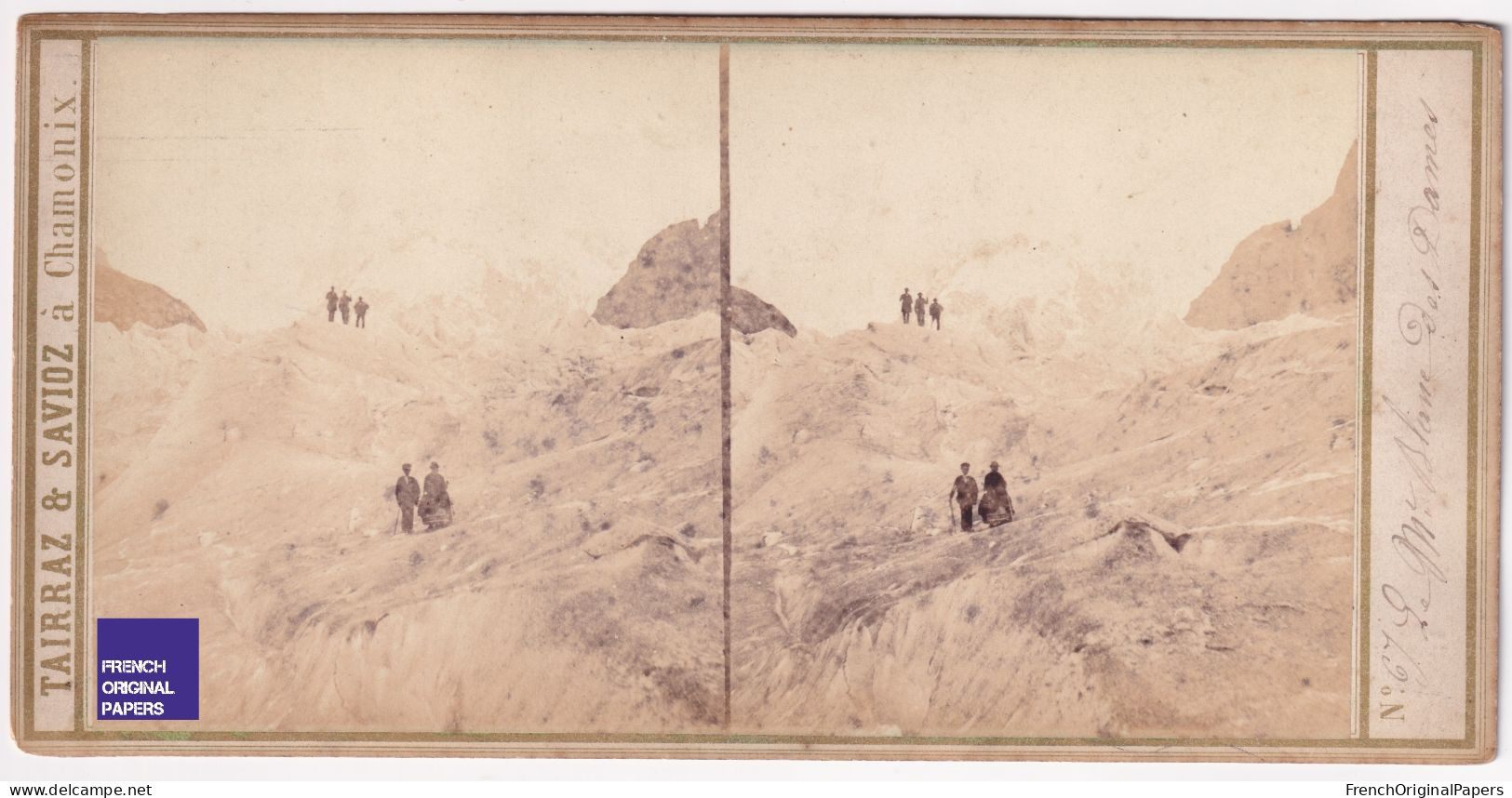 Chamonix / Mont-Blanc Des Dames Photo Stéréoscopique 1865 Tairraz & Savioz Alpes Glacier Alpiniste Alpinisme C3-20 - Stereoscopic