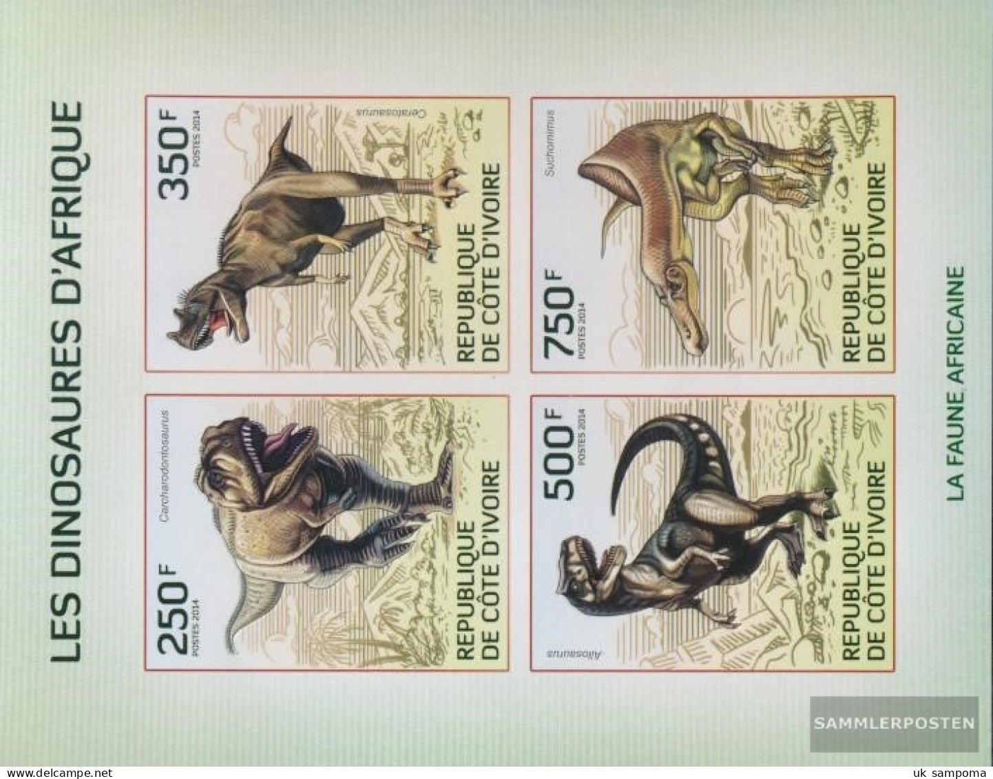 The Ivory Coast 1519-1522B Sheetlet (complete Issue) Ungezähnte Stamps Unmounted Mint / Never Hinged 2014 Prehistoric R - Ivory Coast (1960-...)