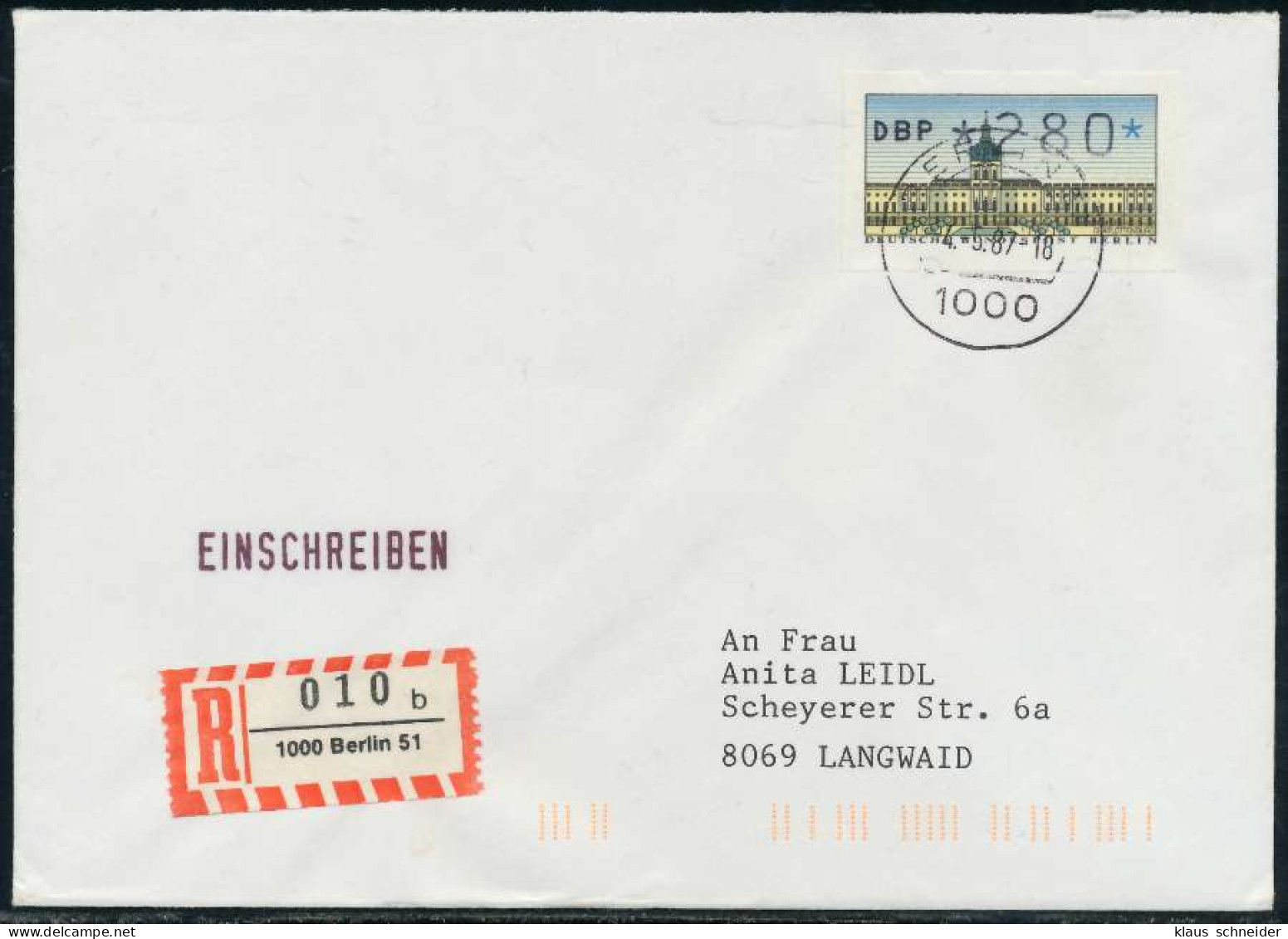 BERLIN ATM 1-280 BRIEF EINSCHREIBEN FDC X7E4672 - Lettres & Documents