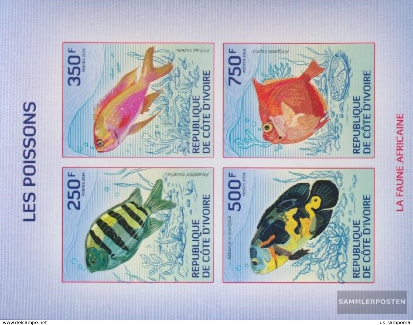 The Ivory Coast 1509-1512B Sheetlet (complete Issue) Ungezähnte Stamps Unmounted Mint / Never Hinged 2014 Fish - Costa D'Avorio (1960-...)