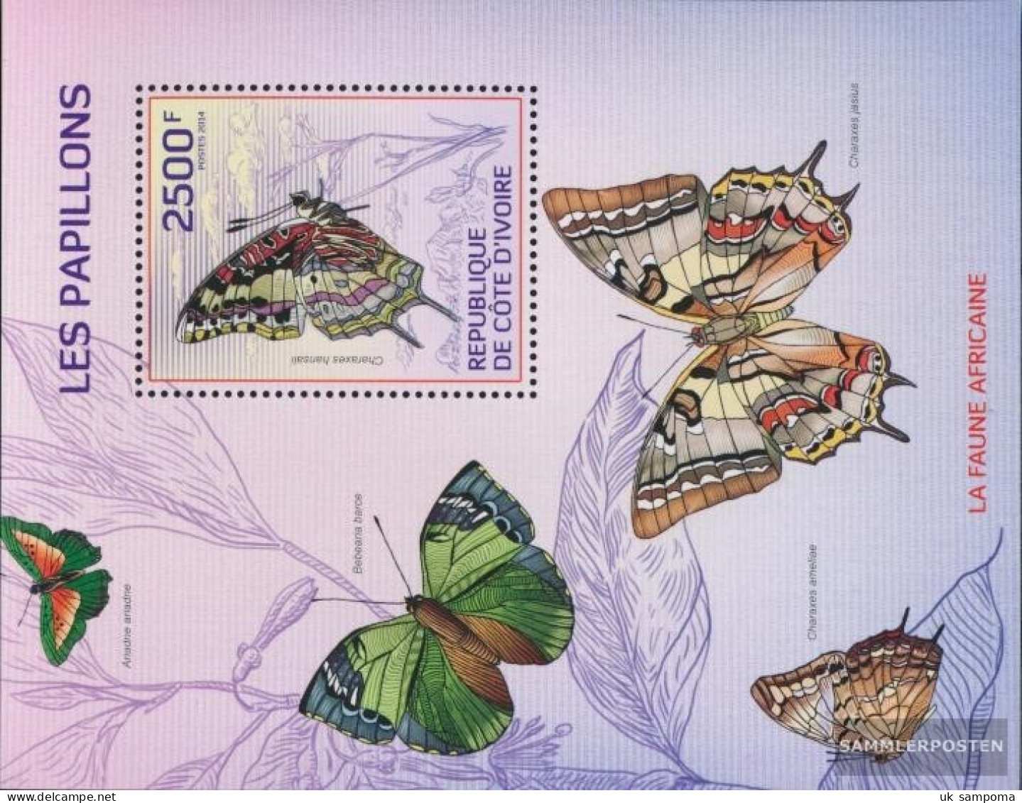 The Ivory Coast Block189A (complete Issue) Unmounted Mint / Never Hinged 2014 Butterflies - Ivory Coast (1960-...)