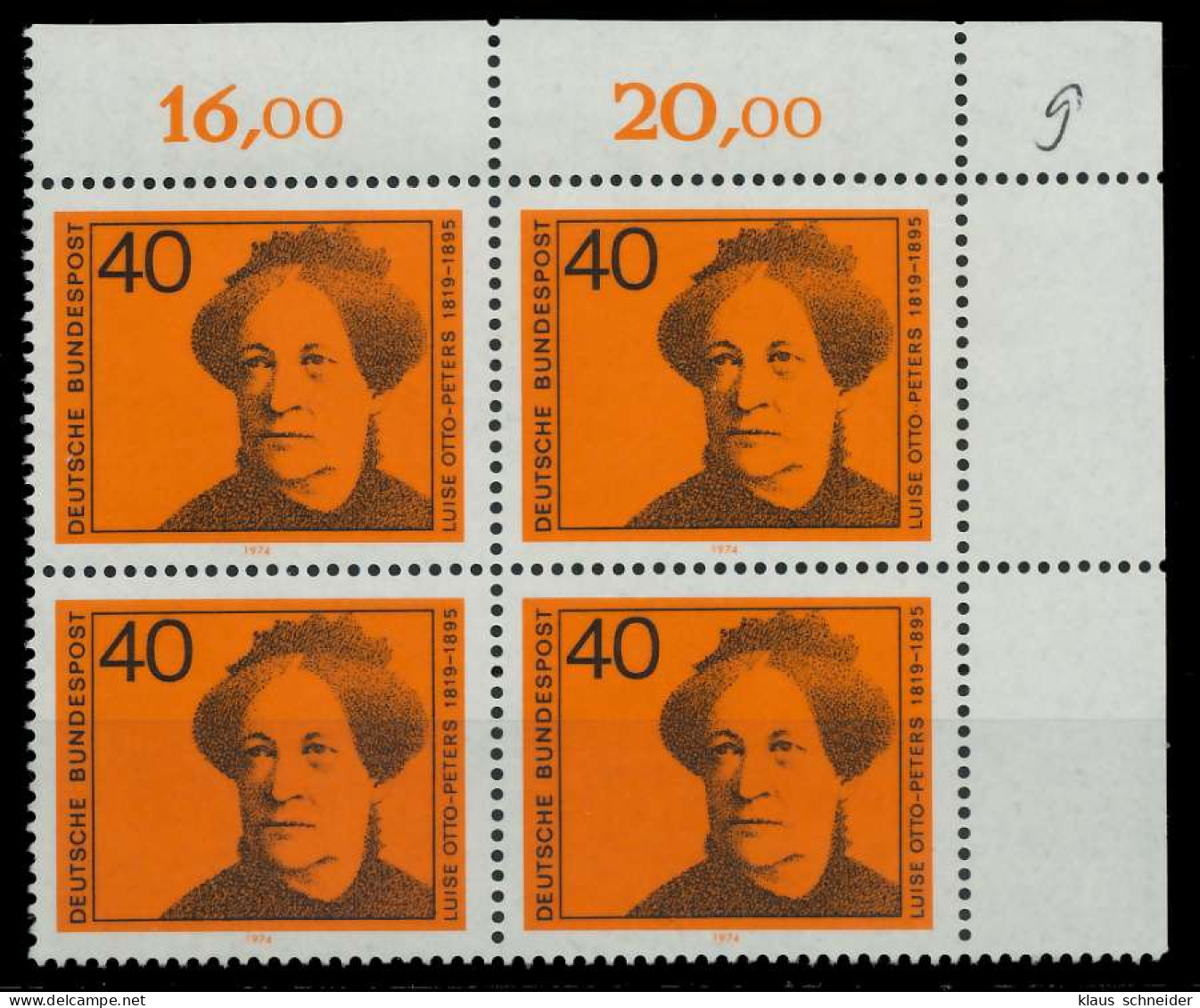BRD 1974 Nr 791 Postfrisch VIERERBLOCK ECKE-ORE X7FFA42 - Unused Stamps