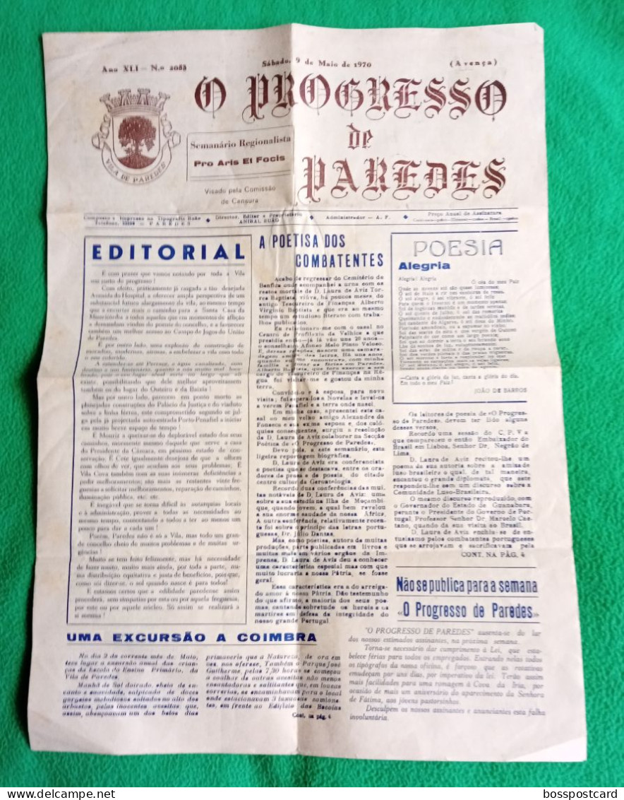 Paredes - Jornal O Progresso De Paredes De 9 De Maio De 1970. Lisboa. Portugal. - Allgemeine Literatur