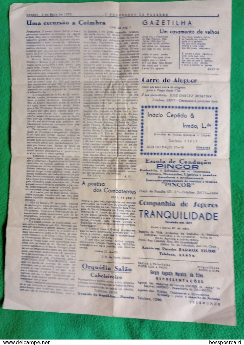 Paredes - Jornal O Progresso De Paredes De 9 De Maio De 1970. Lisboa. Portugal. - Informations Générales