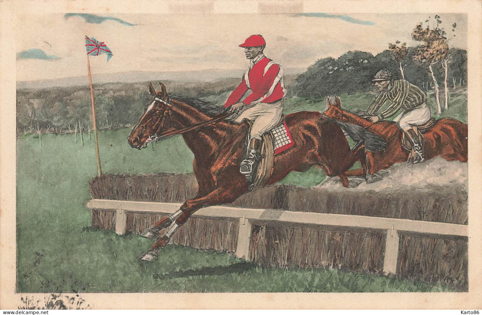 Hippisme * Cpa Illustrateur * Jockey Et Son Cheval Sautant Un Obstacle * Hippique Chevaux - Horse Show