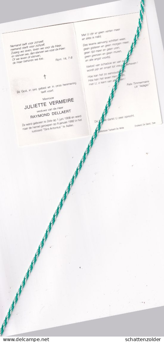 Juliette Vermeire-Dellaert, Zele 1908, Aalter 1992. Foto - Obituary Notices