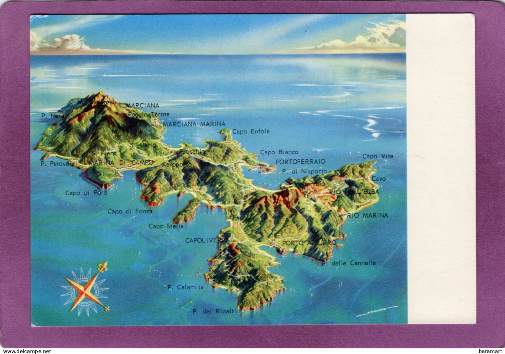 L'ISOLA D'ELBA  Cartolina Geografica   L'Ile D'Elbe  Carte Géographique - Maps