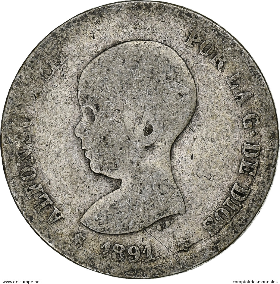 Espagne, Alfonso XIII, Peseta, 1891, Madrid, Argent, B+, KM:691 - Erstausgaben