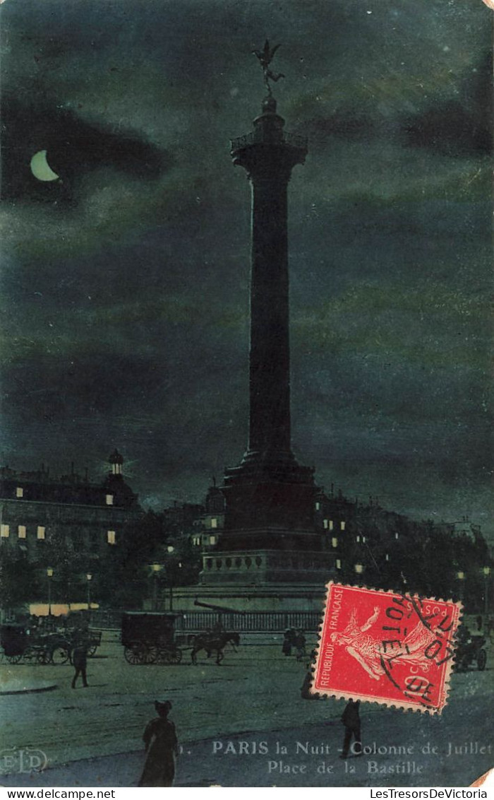 FRANCE - Paris La Nuit - Colonne De Juillet - Vue Sur La Place De La Bastille - Animé - Carte Postale Ancienne - París La Noche