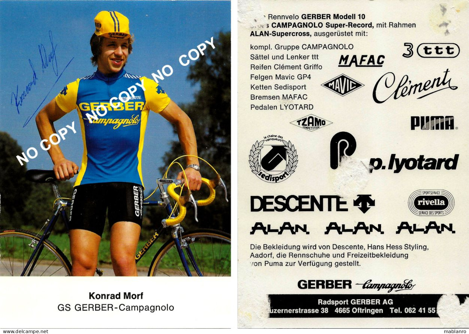 CARTE CYCLISME KONRAD MORF SIGNEE TEAM GERBER 1983 ( VOIR PARTIE ARRIERE ) ) - Cyclisme