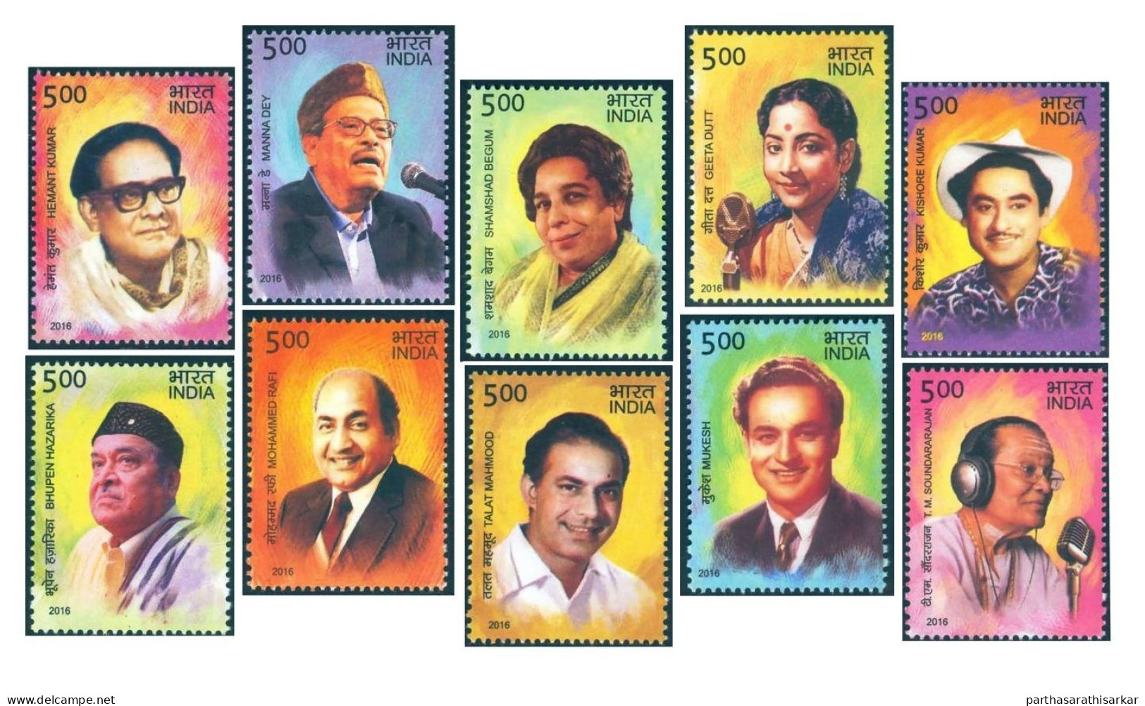 INDIA 2016 LEGENDARY SINGERS OF INDIA COMPLETE SET OF 10V STAMP MNH - Neufs