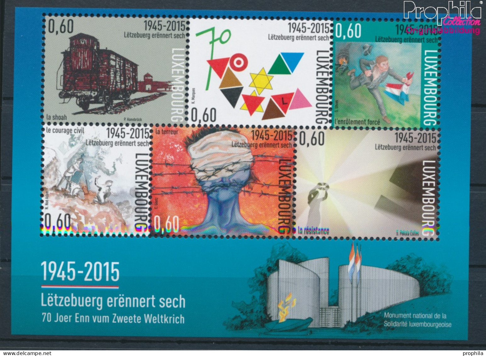 Luxemburg Block35 (kompl.Ausg.) Postfrisch 2015 Beendigung 2. Weltkrieg (10377569 - Nuevos