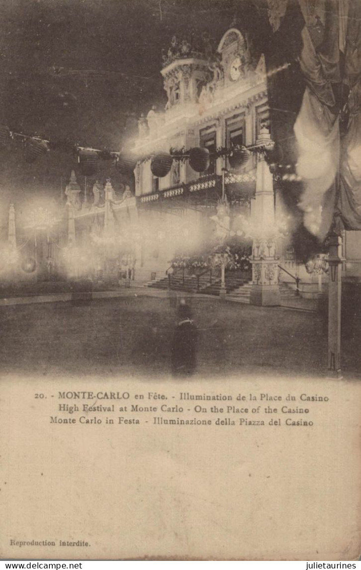 MONACO MONTE CARLO EN FETE ILLUMINATION DE LA PLACE DU CASINO CPA BON ETAT - Casino