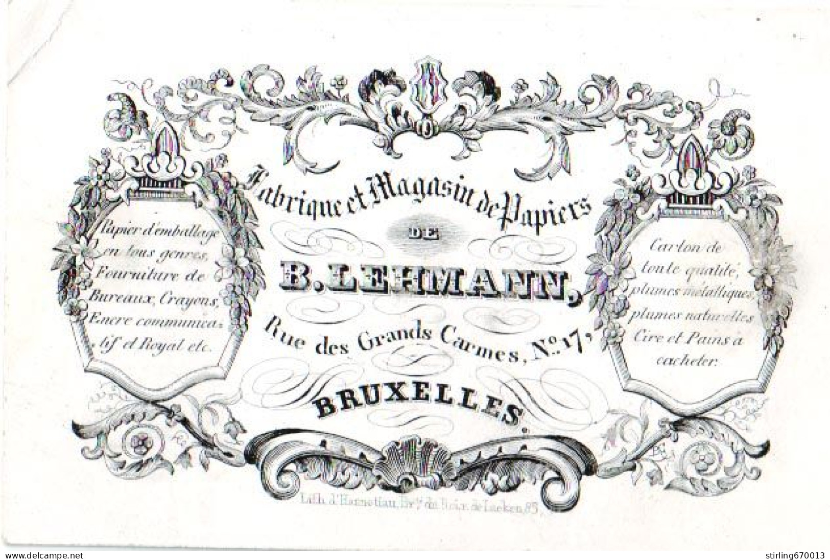 DE 1860 - Carte Porcelaine De B. Lehmann, Fabrique De Papiers, Bruxelles, Imp Hannotaiu - Other & Unclassified