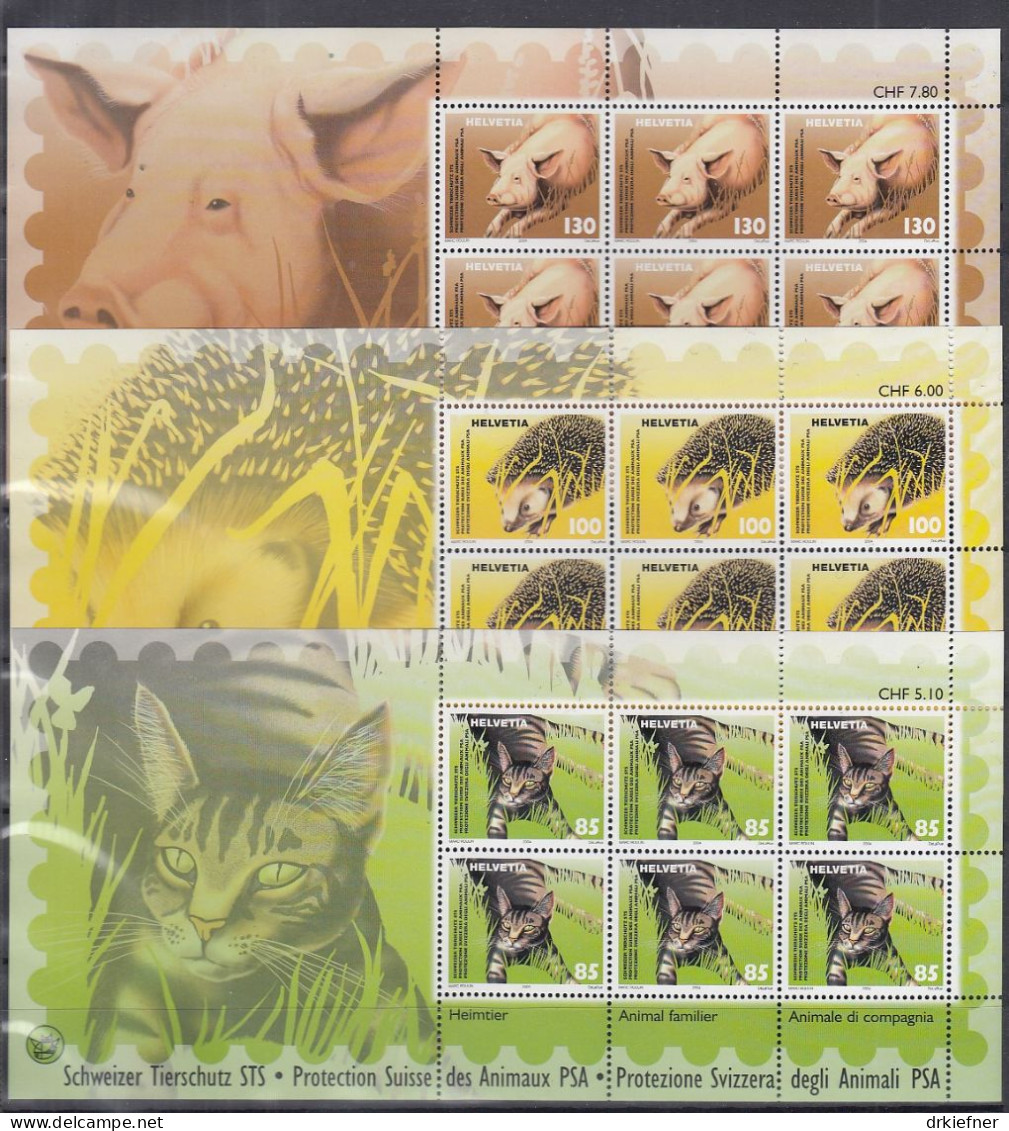 SCHWEIZ  1886-1888, 3 Kleinbogen, Postfrisch **, Schweizer Tiertschutz, 2004 (18,90 SFr Nominale) - Blocks & Sheetlets & Panes