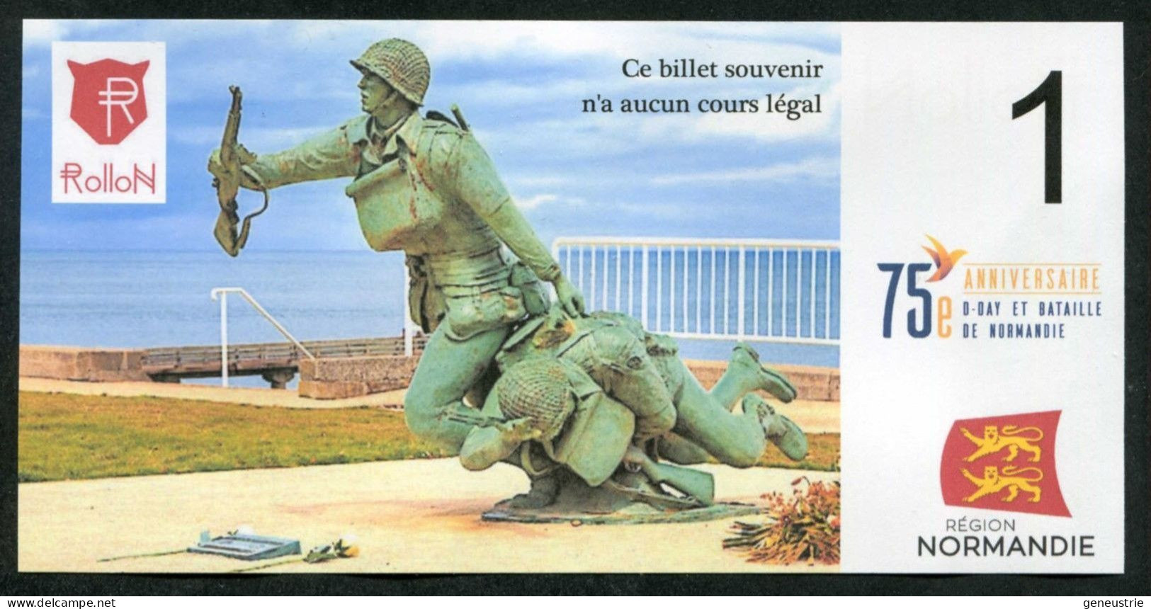 WW2 Billet Fantaisie Régional Normandie 2019 "Spécimen 1 Rollon / 75e Anniversaire Du Débarquement" WWII - Fiktive & Specimen