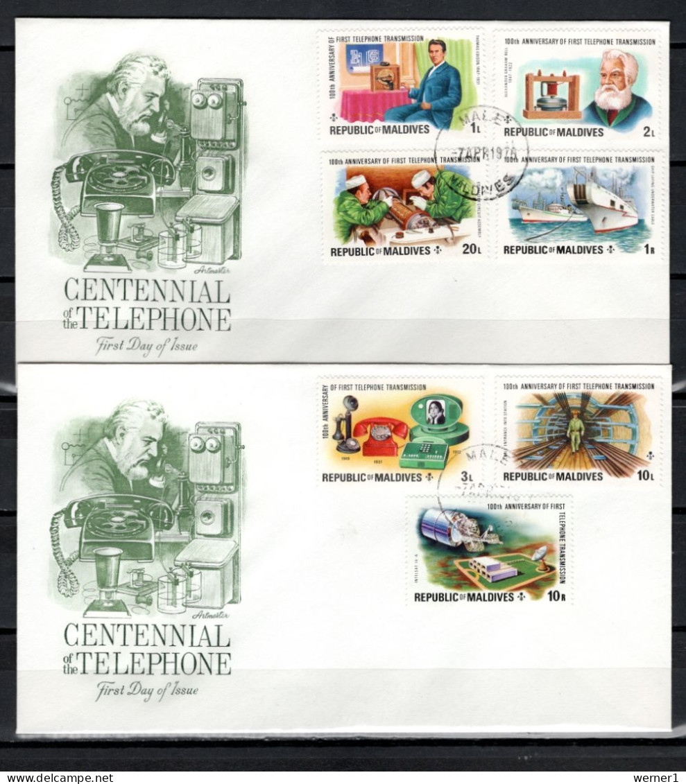 Maldives 1976 Space, Telephone Centenary Set Of 7 + S/s On 3 FDC - Asie