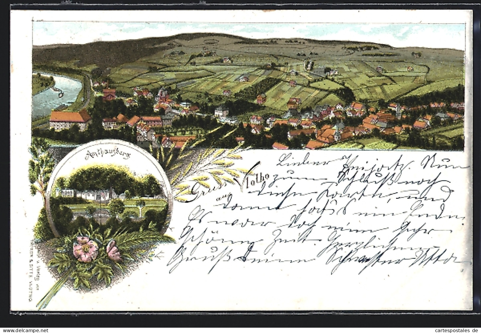 Lithographie Vlotho, Amthausberg, Ortsansicht Mit Umgebung Und Fluss  - Vlotho