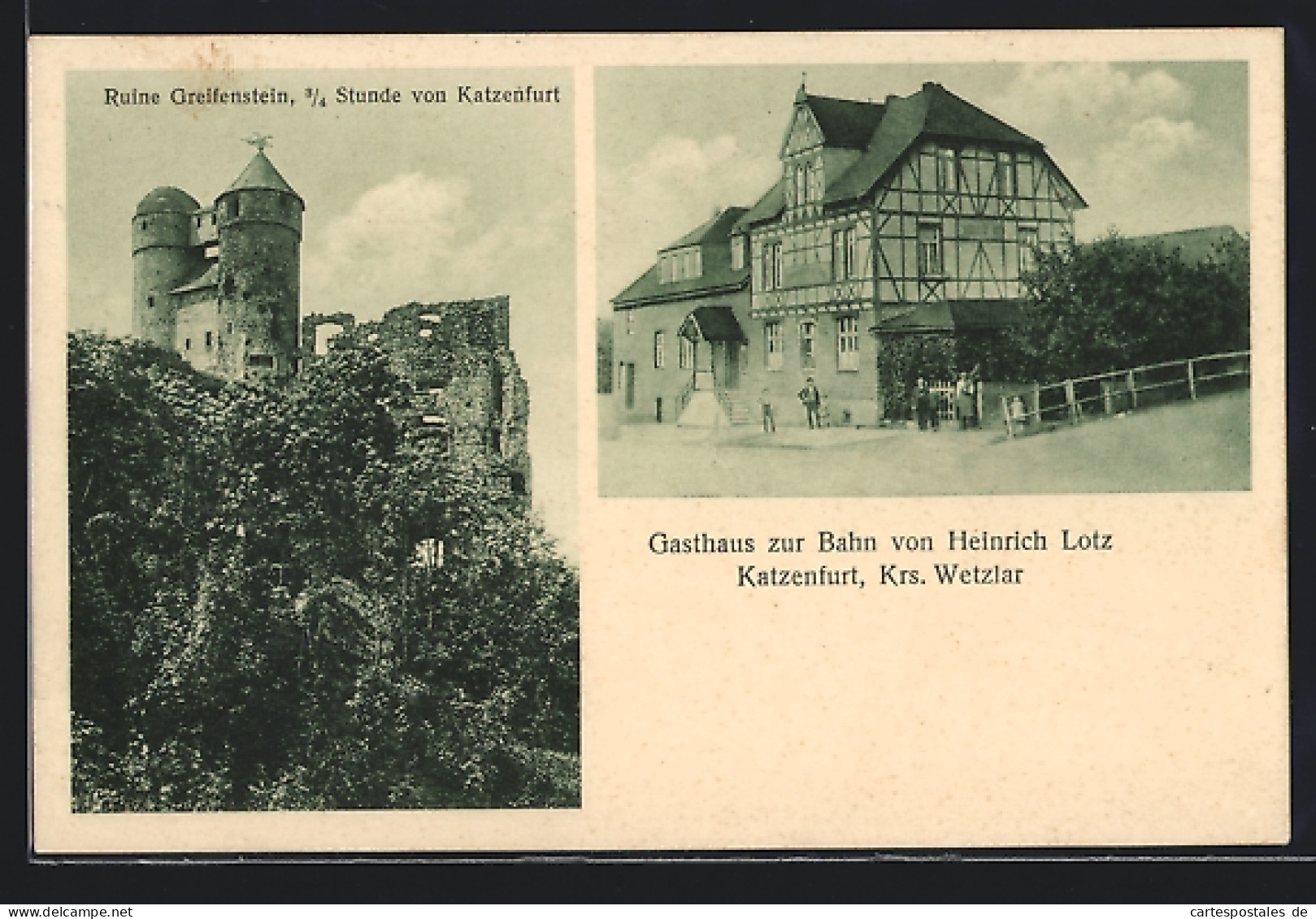 AK Katzenfurt /Wetzlar, Gasthaus Zur Bahn Von Heinrich Lotz, Ruine Greifenstein  - Wetzlar