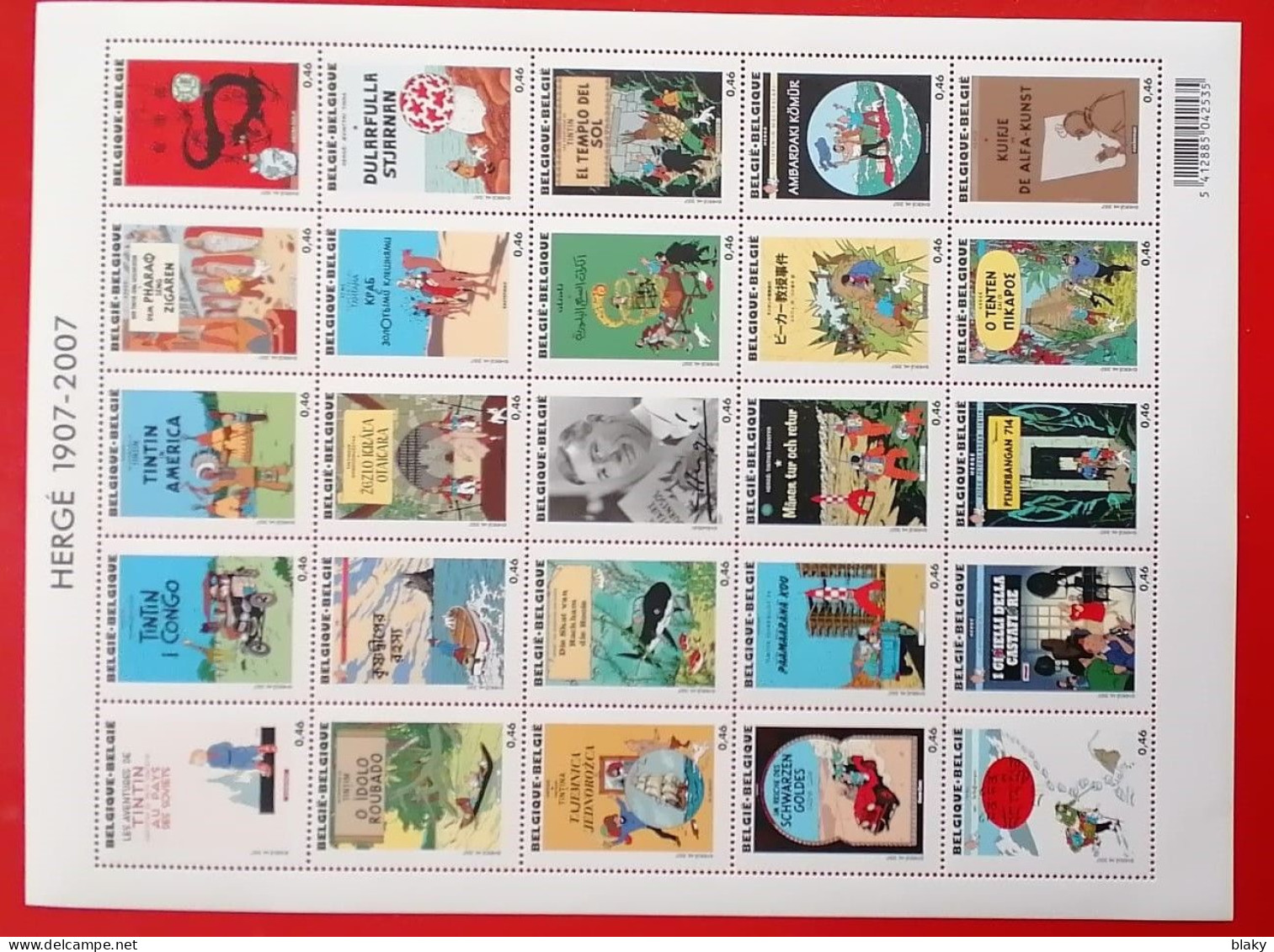 1907-2007-    TINTIN   100 ANS HERGE- 1 FEUILLETCOUVERTURES 25 ALBUMS - EN 25 LANGUES - 2001-2010