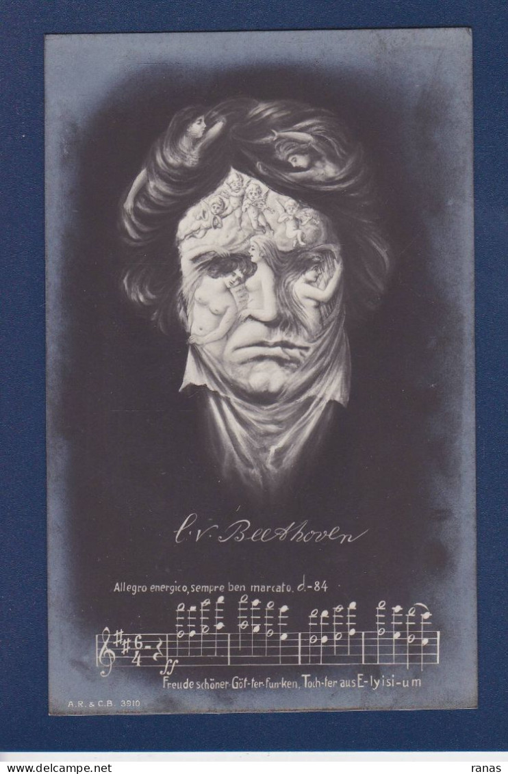 CPA Arcimbodesque Surréalisme Beethoven Musique Non Circulée - Music And Musicians