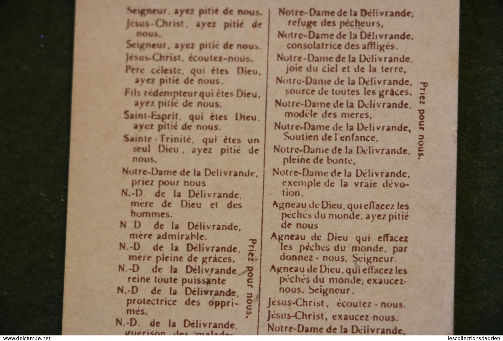 Image religieuse - Litanies de Notre Dame de la Délivrande  -  Holy card