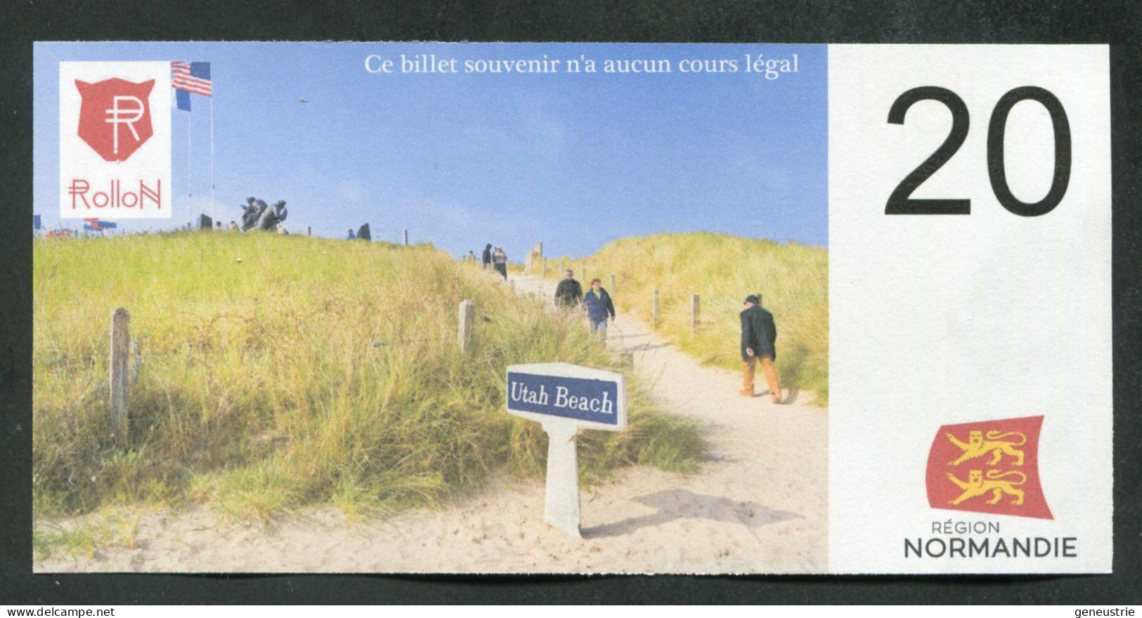 Billet Fantaisie Normandie - Edition Privé "Spécimen 20 Rollon / Cathédrale De Rouen / Plage De Utah Beach / 2018" - Fiktive & Specimen