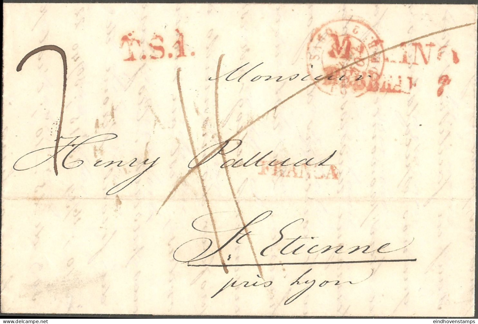 Lombardo-Venetia 1843 Franca Brief Von Mailand Nach -Frankreich, TS1  Mit Stempel Sarde Pont De B(eauvoisin) - ...-1850 Préphilatélie