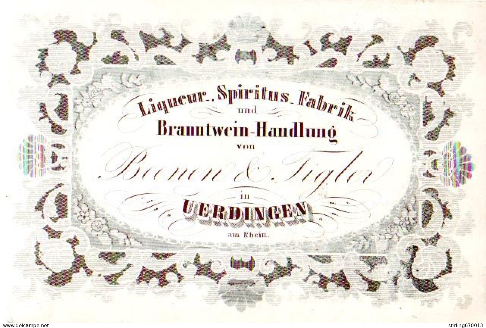 DE 1857 - Carte Porcelaine De Beenen & Tigler, Liqueur, Spiritus, Uerdingen Am Rhein - Other & Unclassified