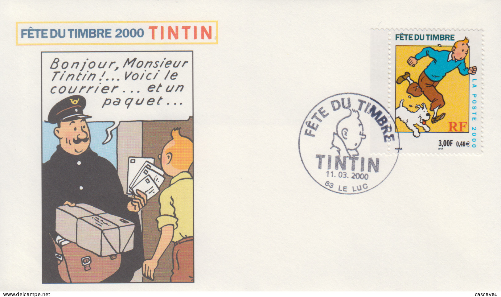 Enveloppe  FDC  1er  Jour   FRANCE     Fête   Du   Timbre    TINTIN     LE  LUC    2000 - 2000-2009