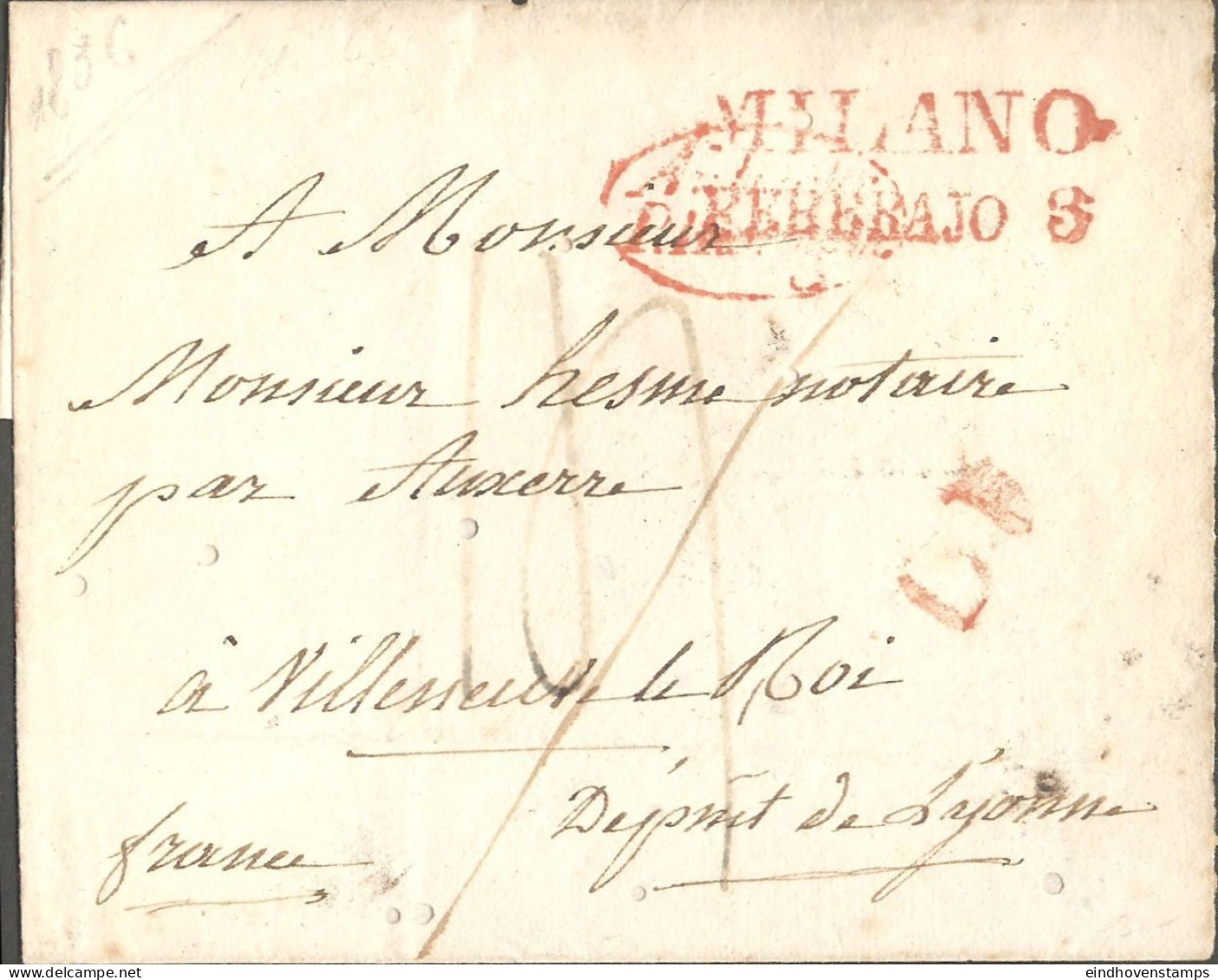 Lombardo-Venetia 1843 Franca Brief Von Mailand Nach -Frankreich, TS1  Mit Stempel Sarde Pont De B(eauvoisin) - ...-1850 Préphilatélie