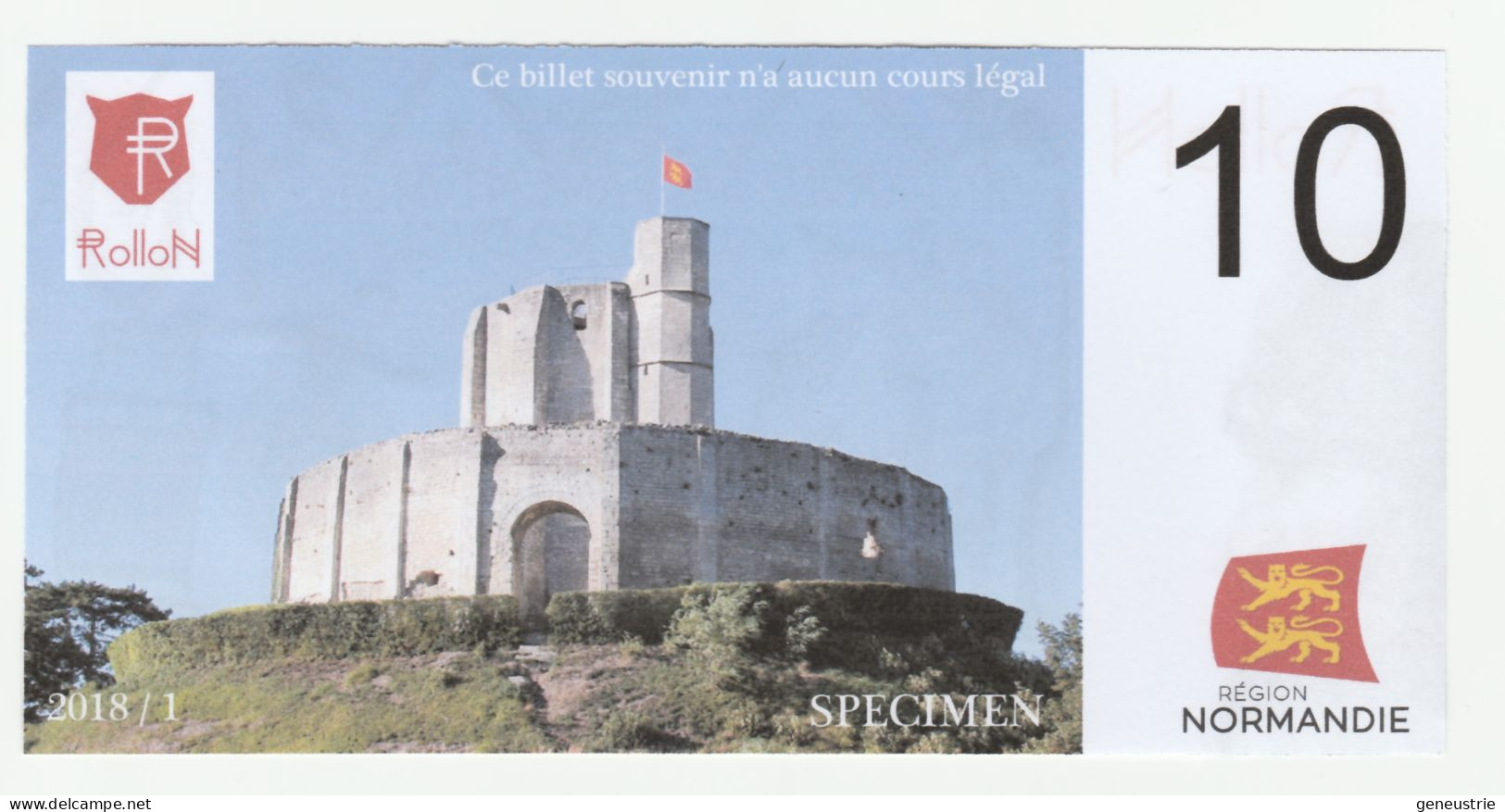 Billet Fantaisie Normandie - Edition Privé "Spécimen 10 Rollon / Chateau De Gisors / Tapisserie De Bayeux / 2018" - Fiktive & Specimen