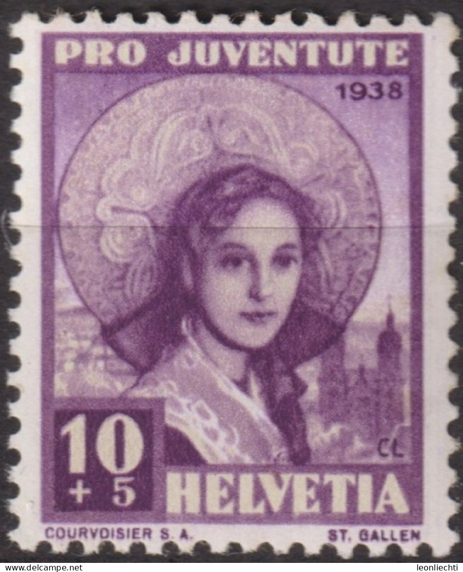 1938 Schweiz / Pro Juventute ** Zum:CH J86, Mi:CH 332, Yt:CH 317, Trachtenfrau, St. Gallen - Unused Stamps