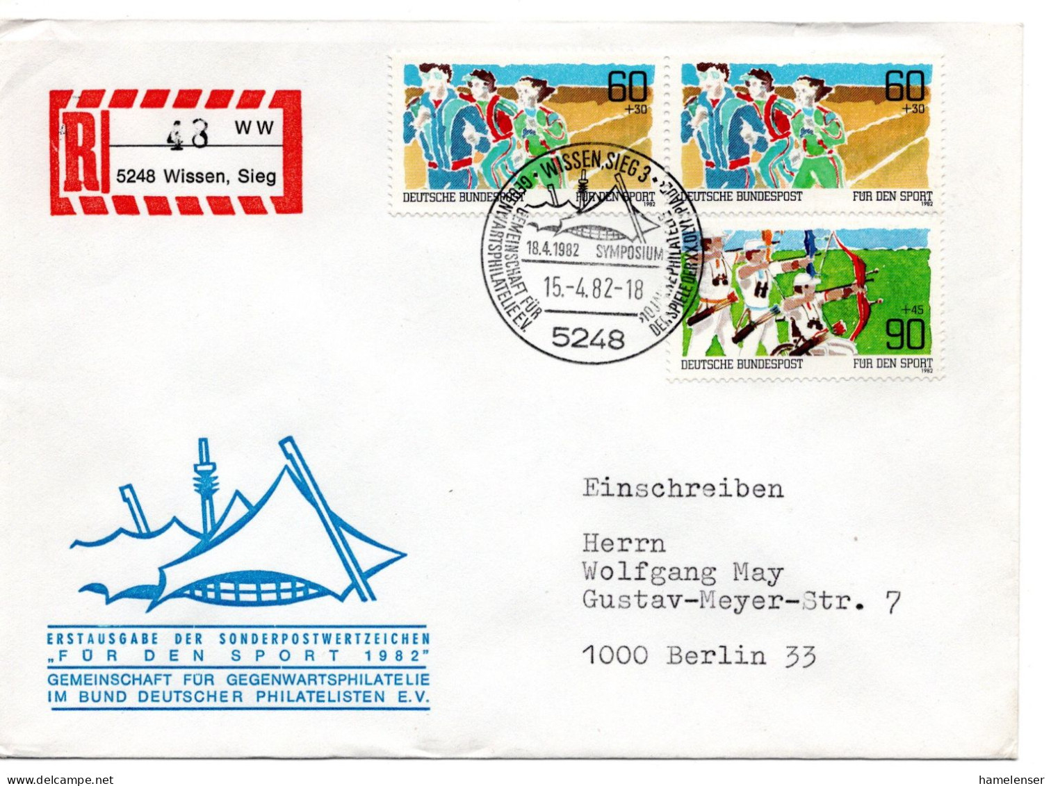 63892 - Bund - 1982 - 90Pfg Sport MiF A R-Bf SoStpl WISSEN - ... 10 JAHRE ... SPIELE DER XX.OLYMPIADE -> Berlin - Sommer 1972: München