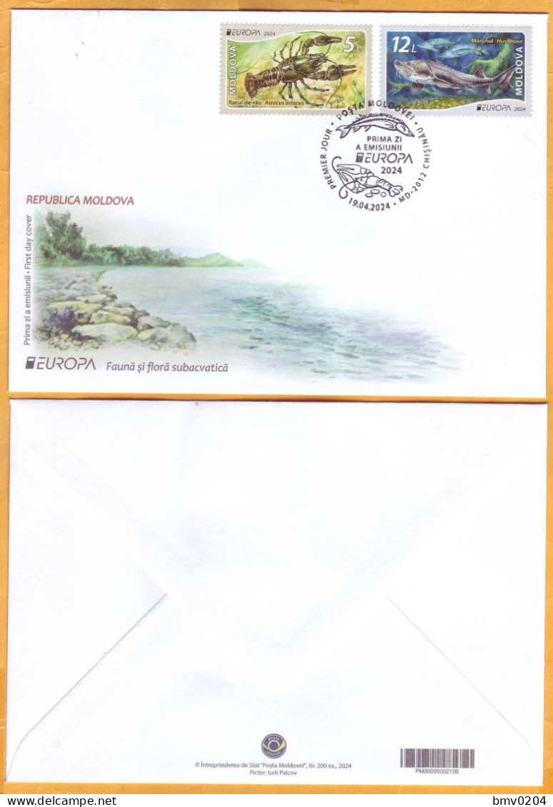 2024 Moldova FDC Europa 2024. Underwater Flora And Fauna. Fish, Beluga, Crayfish - 2024