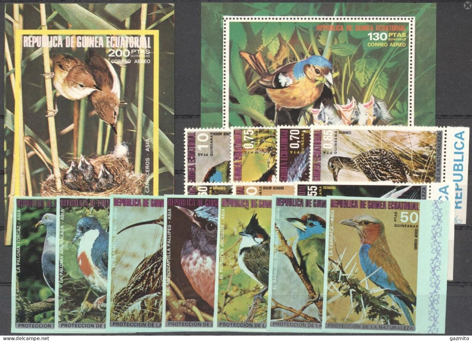 Guinea Equat. 1977, Birds, 7val+BF+ 7val +BF IMPERFORATED - Guinea Ecuatorial