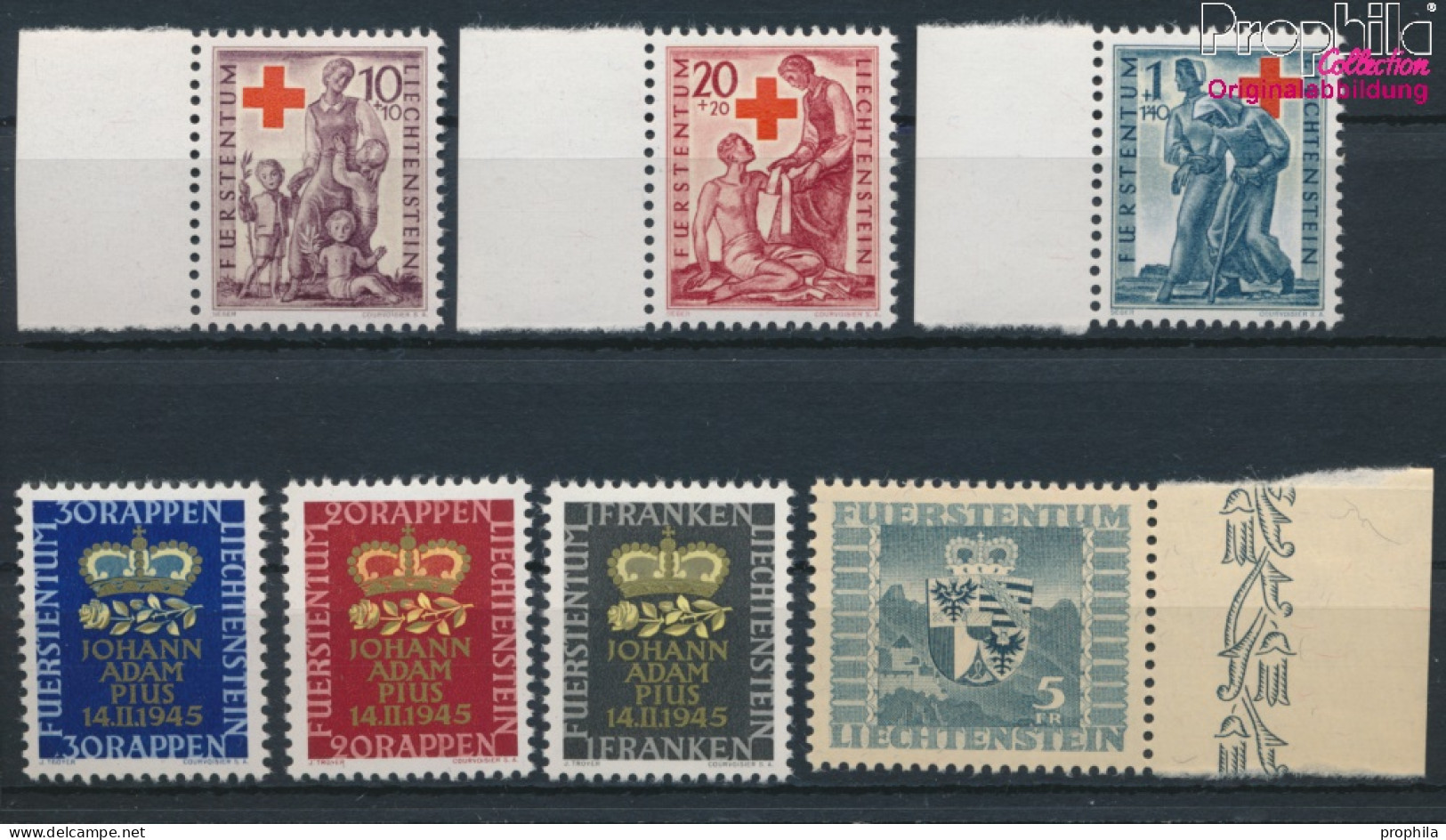 Liechtenstein Postfrisch Erbprinz 1945 Erbprinz, Wappen, Rotes Kreuz  (10377392 - Neufs