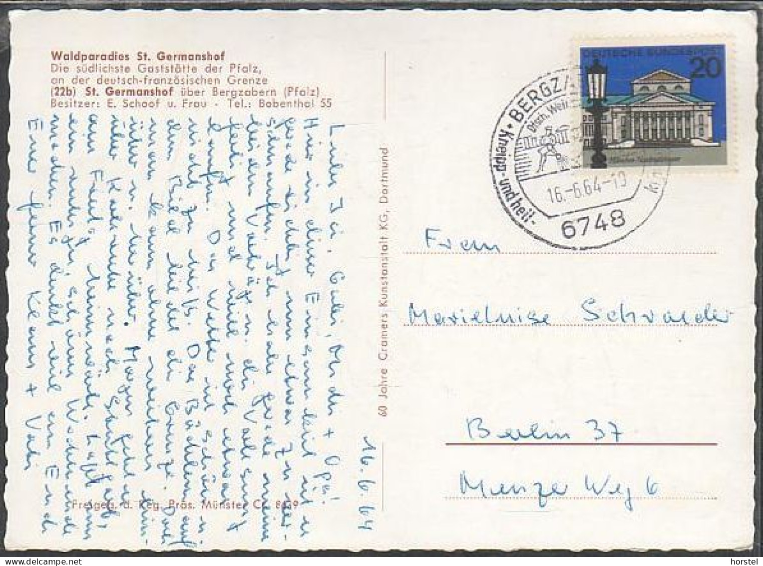 D-76891 Bobenthal - Pfalz - Gaststätte Waldparadies St. Germanshof - Luftbild - Nice Stamp "München" - Dahn