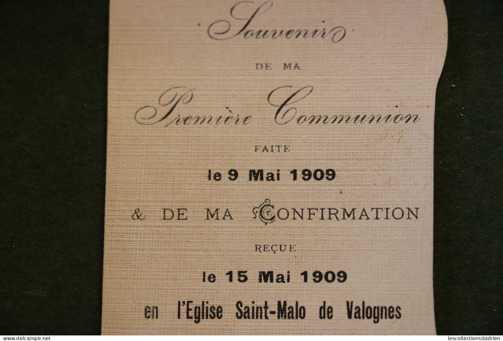 Image religieuse Première Communion Saint-Malo de Valogne 1909 - Art Nouveau bruyère - Holy card