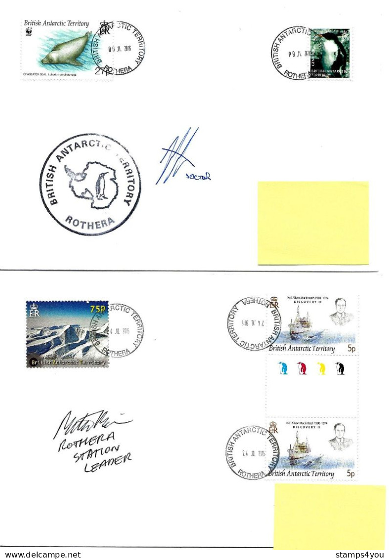 PO - 68 - 4 Enveloppes Stations Antarctiques Britanniques - Cachets Illustrés Et Signatures - Brieven En Documenten