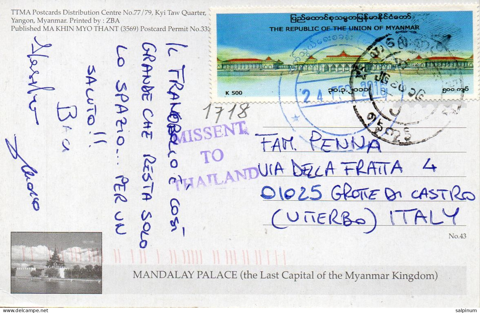 Philatelic Postcard With Stamps Sent From KINGDOM OF THAILAND To ITALY - Thaïlande