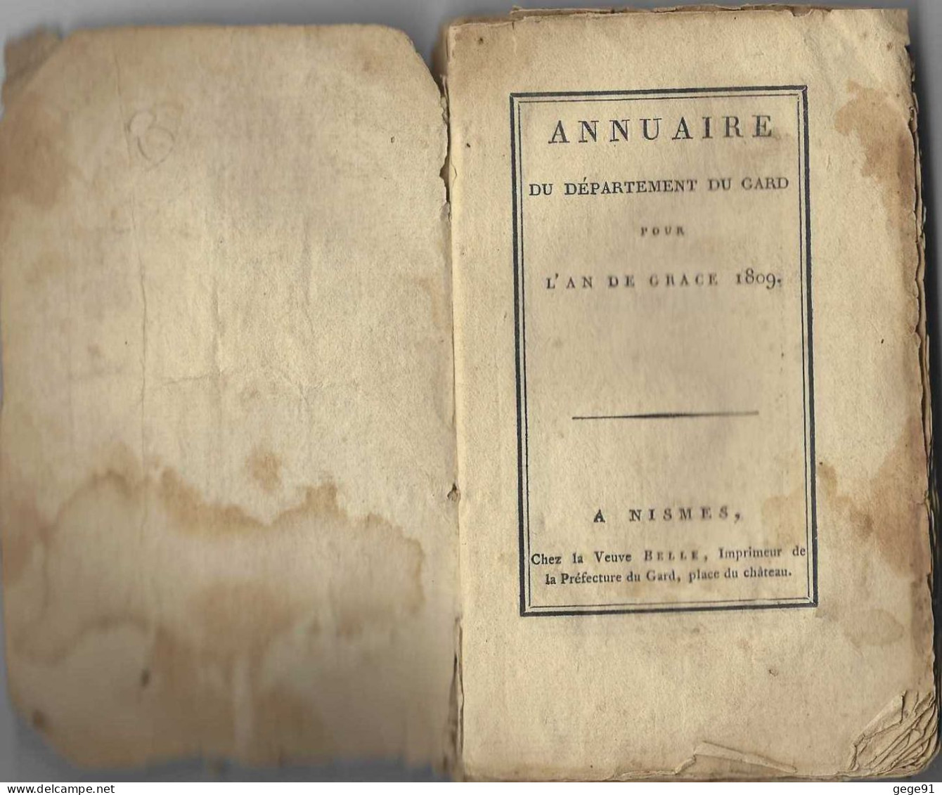 Annuaire Du Gard - 1809 - 152 Pages - Altri & Non Classificati