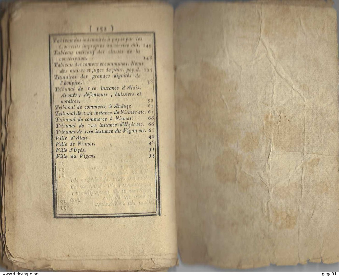 Annuaire Du Gard - 1809 - 152 Pages - Sonstige & Ohne Zuordnung