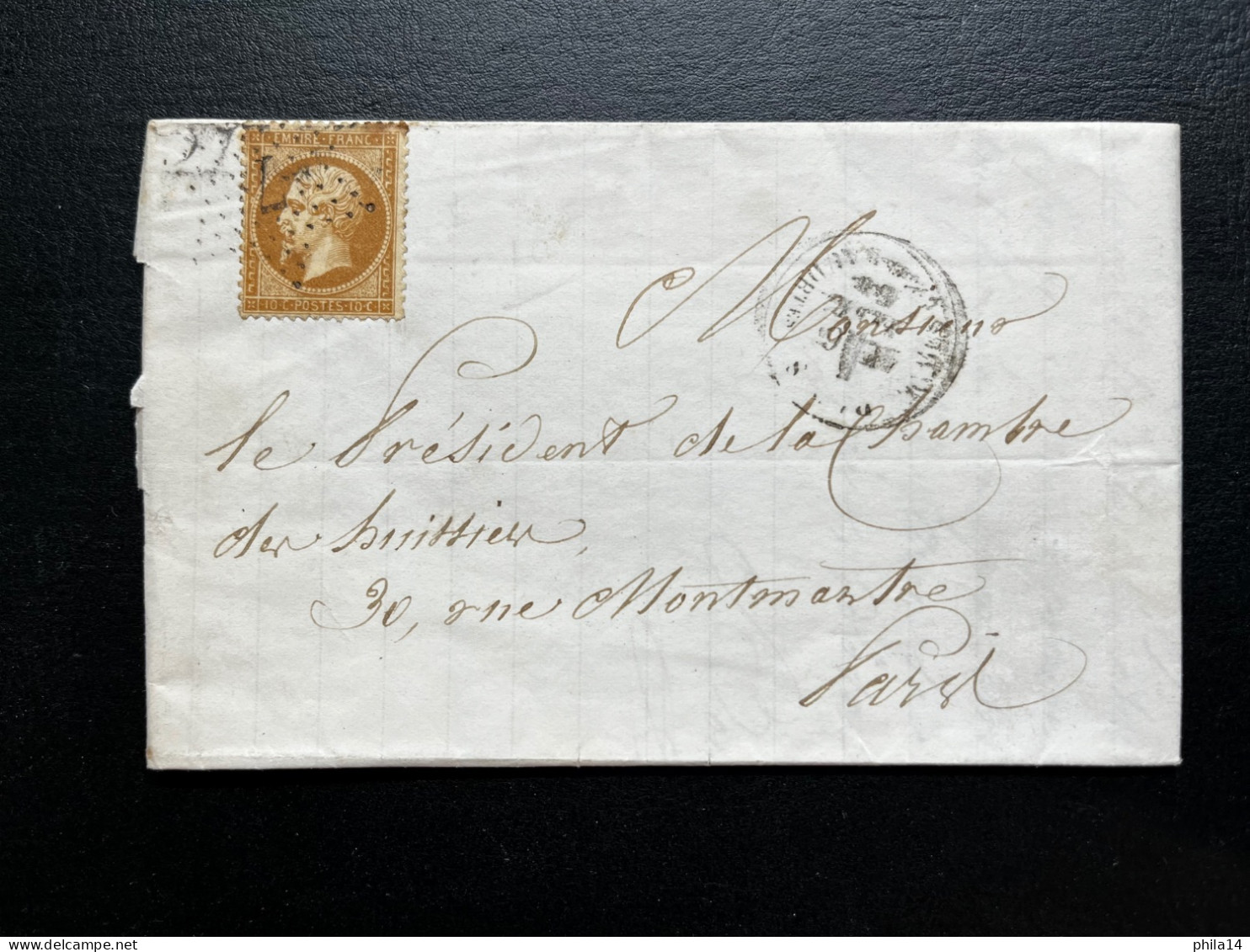 N°21 BISTRE NAPOLEON SUR LETTRE / PARIS ETOILE 7 POUR PARIS / 6 FEV 1864 / LAC - 1849-1876: Klassieke Periode