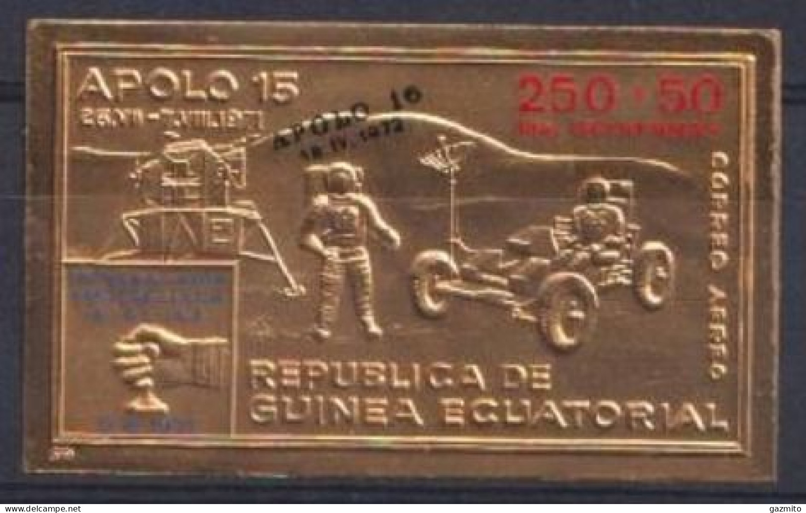 Guinea Equat. 1972, Space, Landing On The Moon, Overp. Apollo 16, 1val GOLD - Afrika