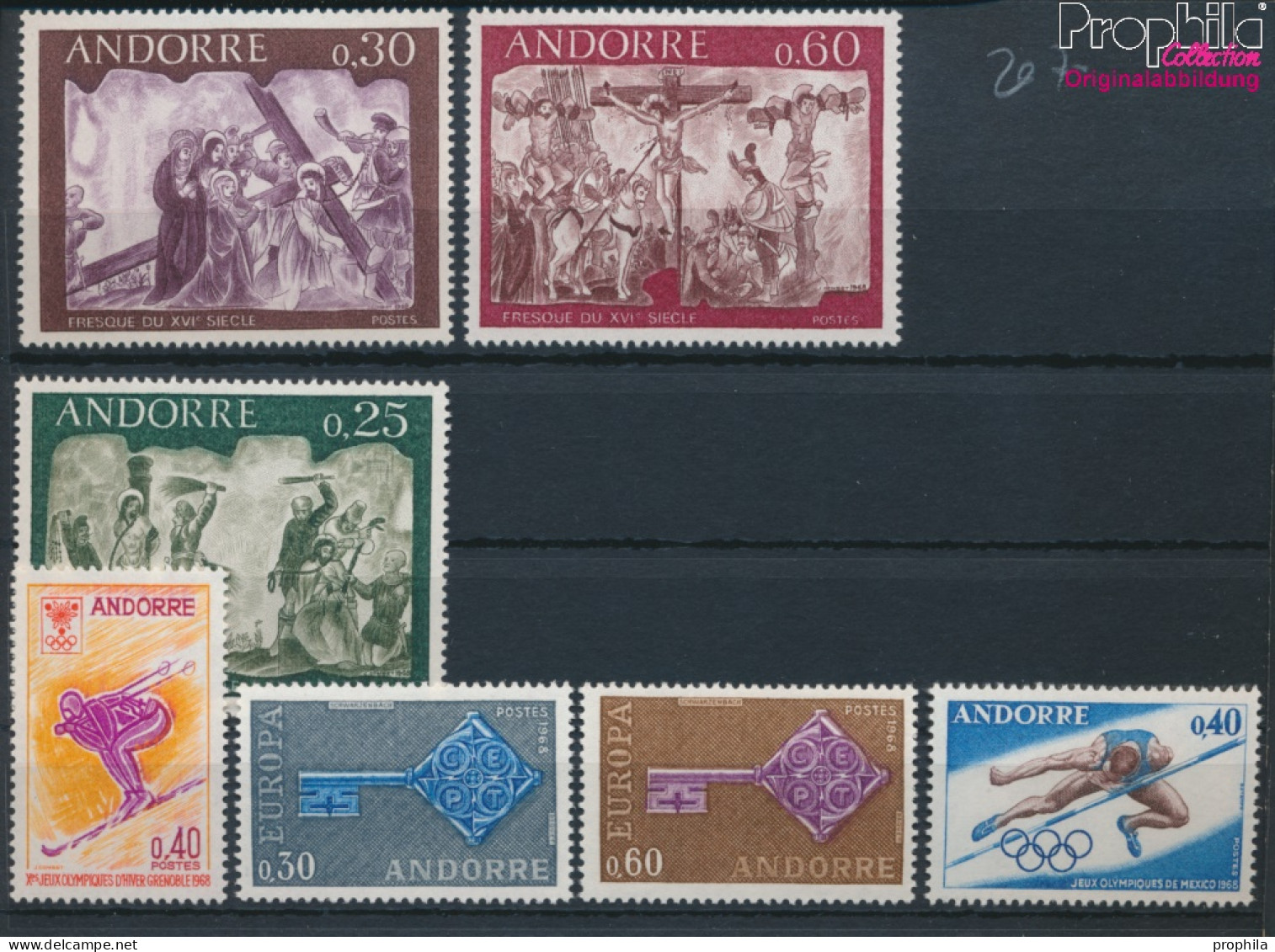 Andorra - Französische Post Postfrisch Winterspiele 1968 Olympia, Fresken, Europa  (10368754 - Ongebruikt