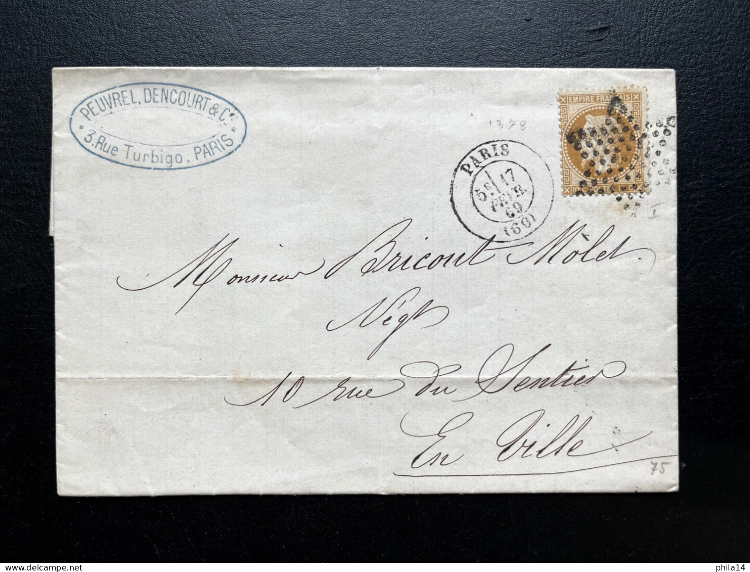 N°28 BISTRE NAPOLEON SUR LETTRE / PARIS ETOILE  POUR PARIS / 17 FEV 1869 / LAC - 1849-1876: Classic Period