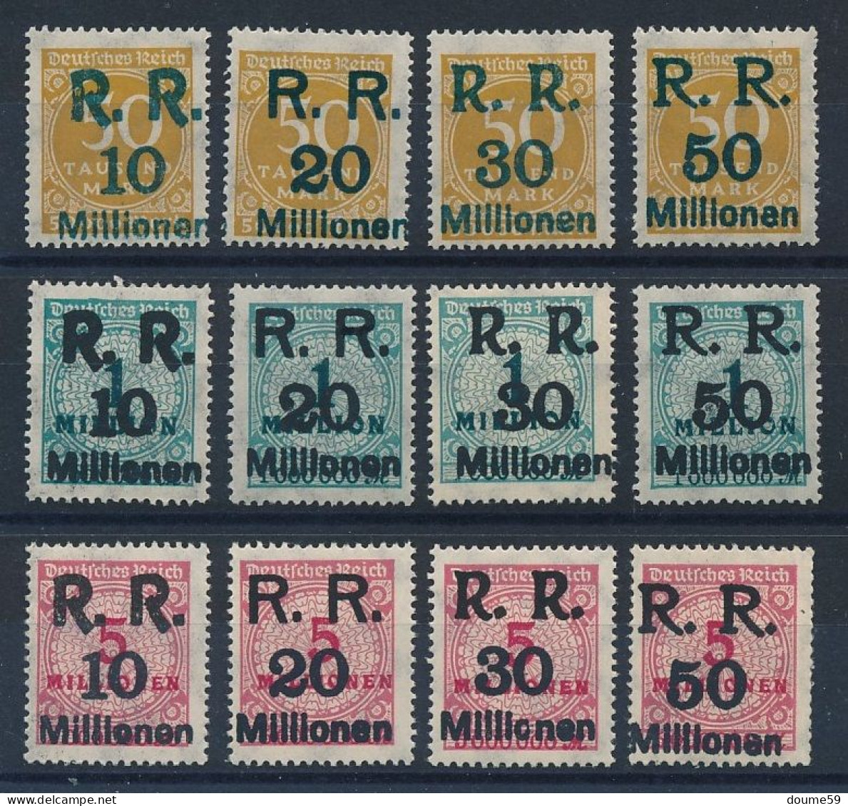 AC-229: ALLEMAGNE:  Timbres Du Reich ** Surchargés (3 Timbres Avec Chacun 4 Surcharges Différentes - Autres & Non Classés